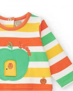 Combinaison en tricot pour garçon rayée avec applique de pomme et fermeture à pression