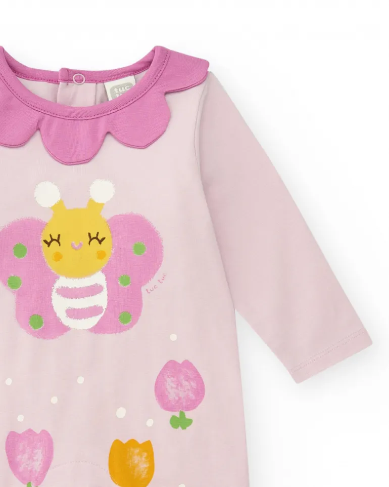Combinaison en tricot pour fille couleur rose avec imprimé de papillon