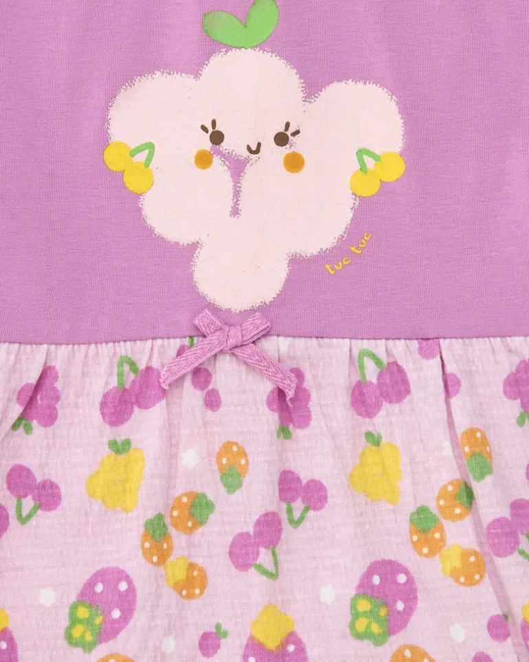 Combinaison en tricot pour fille couleur mauve avec imprimé de fruits