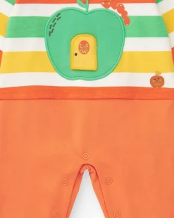 Combinaison en tricot pour garçon rayée avec applique de pomme et fermeture à pression