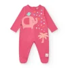 Combinaison fuchsia pour fille avec imprimé d'éléphant, palmier et pois