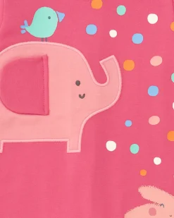 Combinaison fuchsia pour fille avec imprimé d'éléphant, palmier et pois