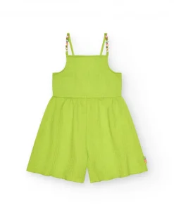 Combinaison pour fille en vert avec bretelles et détails multicolores.