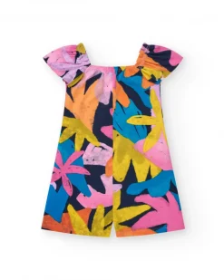 Combinaison pour fille multicolore avec manches bouffantes et encolure froncée.