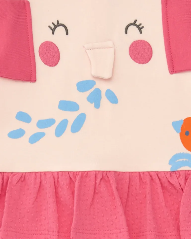 Combinaison rose et crème pour fille avec éléphant en relief et volant à la taille
