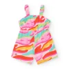 Combinaison rose pour fille avec imprimé tropical et taille élastique