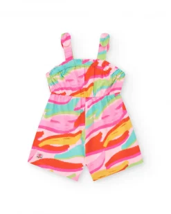 Combinaison rose pour fille avec imprimé tropical et taille élastique