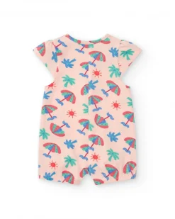 Combinaison rose pour fille avec imprimé tropical et boutons sur le devant
