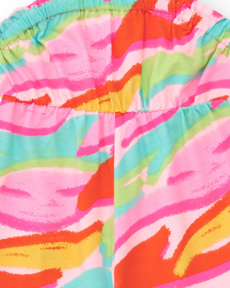 Combinaison rose pour fille avec imprimé tropical et taille élastique