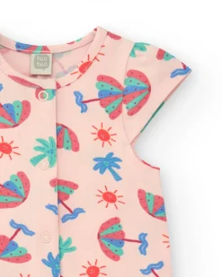 Combinaison rose pour fille avec imprimé tropical et boutons sur le devant