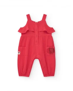 Combinaison rouge pour fille avec volants et poches avec applique de poisson