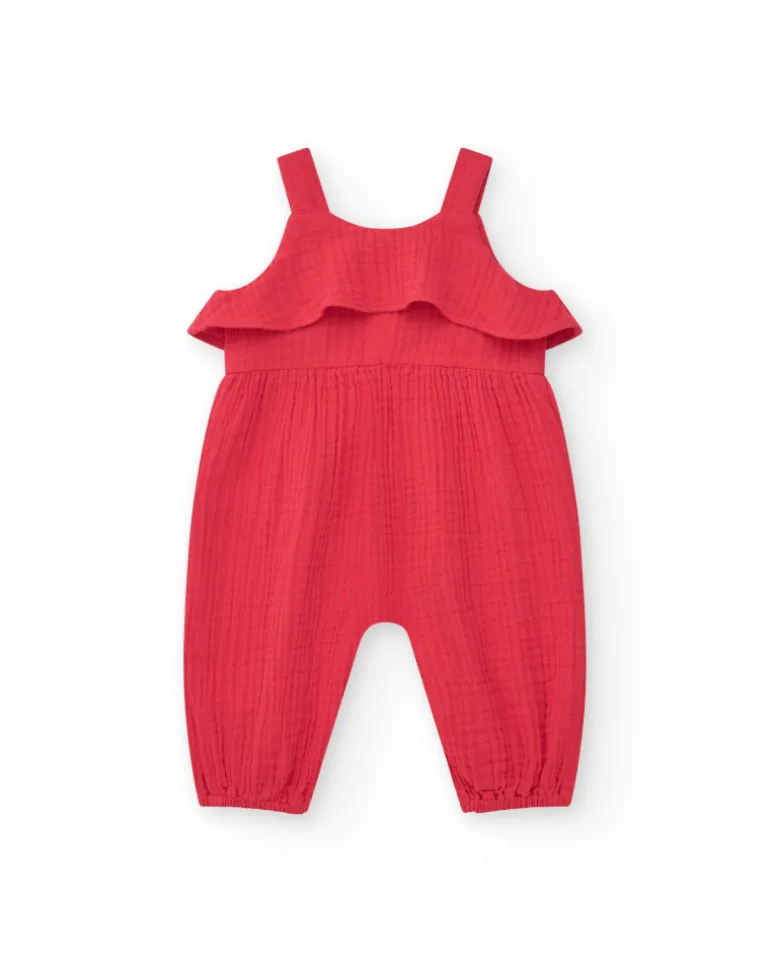 Combinaison rouge pour fille avec volants et poches avec applique de poisson
