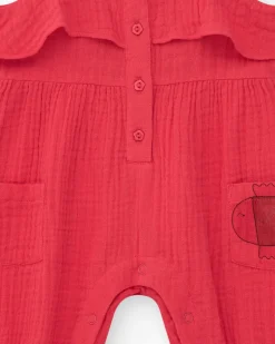 Combinaison rouge pour fille avec volants et poches avec applique de poisson