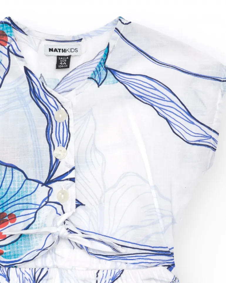 Combishort pour fille en blanc avec taille élastique et imprimé floral.