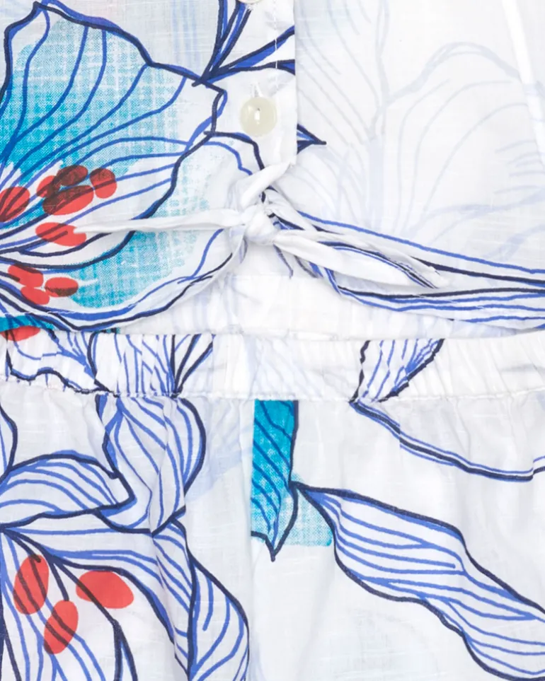 Combishort pour fille en blanc avec taille élastique et imprimé floral.