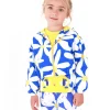 Coupe-vent bleu pour fille avec fleurs et détails jaunes