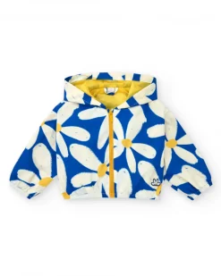 Coupe-vent bleu pour fille avec fleurs et détails jaunes
