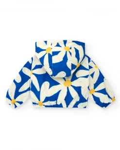 Coupe-vent bleu pour fille avec fleurs et détails jaunes