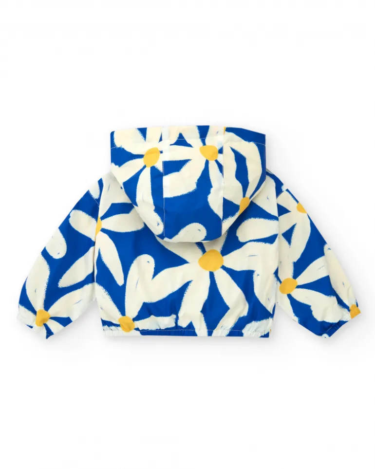Coupe-vent bleu pour fille avec fleurs et détails jaunes