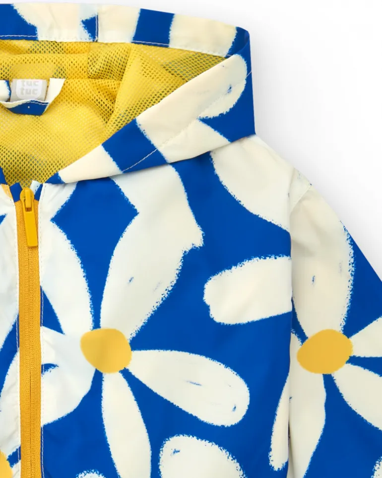 Coupe-vent bleu pour fille avec fleurs et détails jaunes