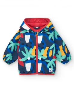 Coupe-vent bleu pour garçon avec imprimé tropical et capuche