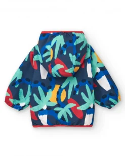 Coupe-vent bleu pour garçon avec imprimé tropical et capuche