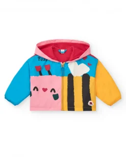 Coupe-vent multicolore avec un imprimé amusant et une capuche Happy Garden