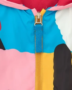 Coupe-vent multicolore avec un imprimé amusant et une capuche Happy Garden