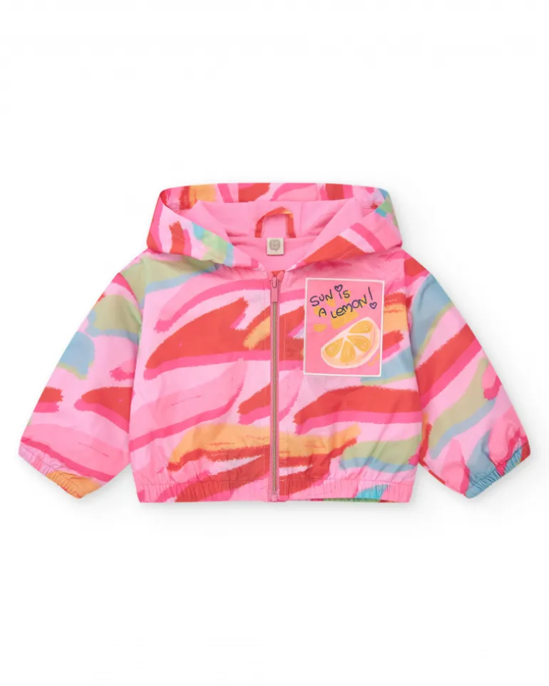 Coupe-vent multicolore pour fille avec capuche et fermeture éclair