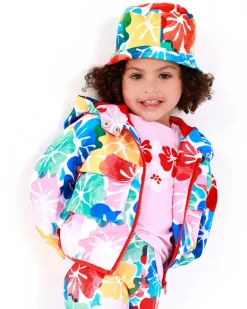 Coupe-vent pour fille avec imprimé floral multicolore et capuche