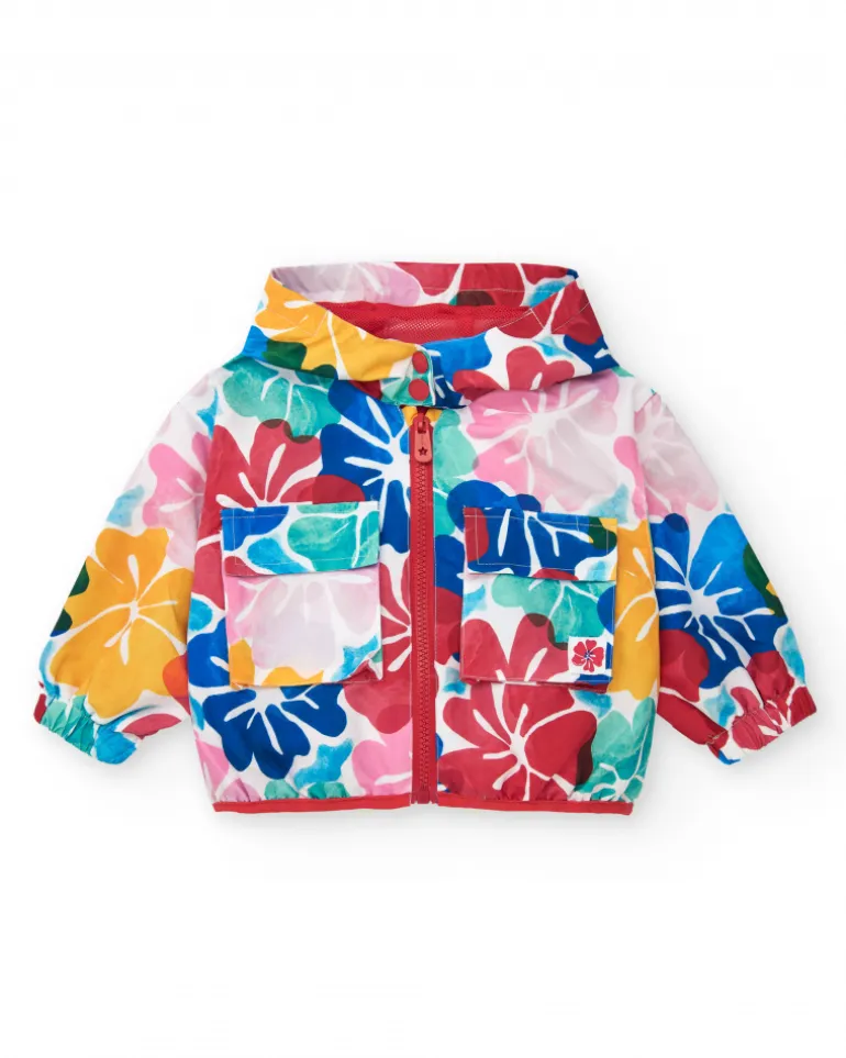 Coupe-vent pour fille avec imprimé floral multicolore et capuche