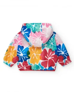 Coupe-vent pour fille avec imprimé floral multicolore et capuche
