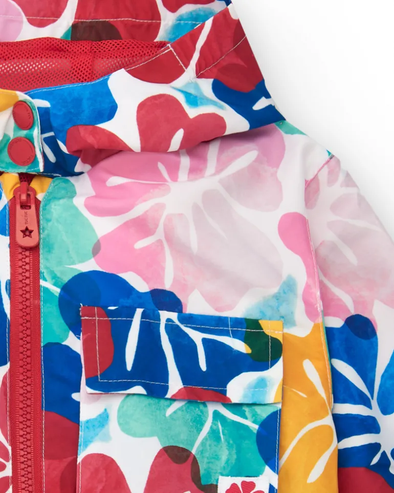 Coupe-vent pour fille avec imprimé floral multicolore et capuche