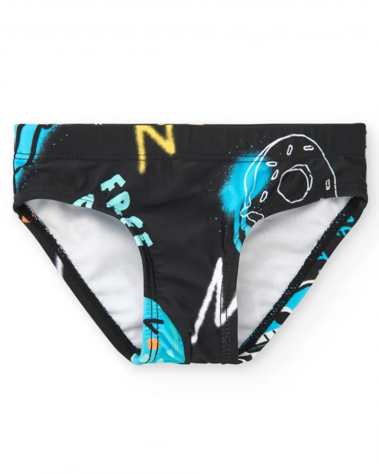 Culotte de bain noire pour garçon avec imprimé coloré