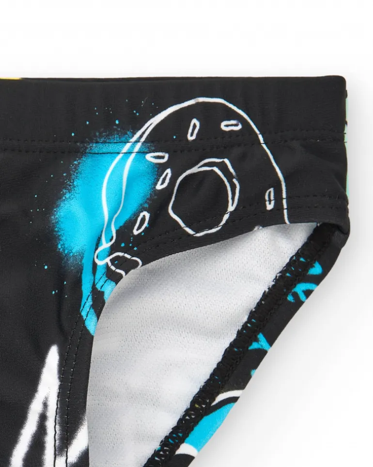 Culotte de bain noire pour garçon avec imprimé coloré