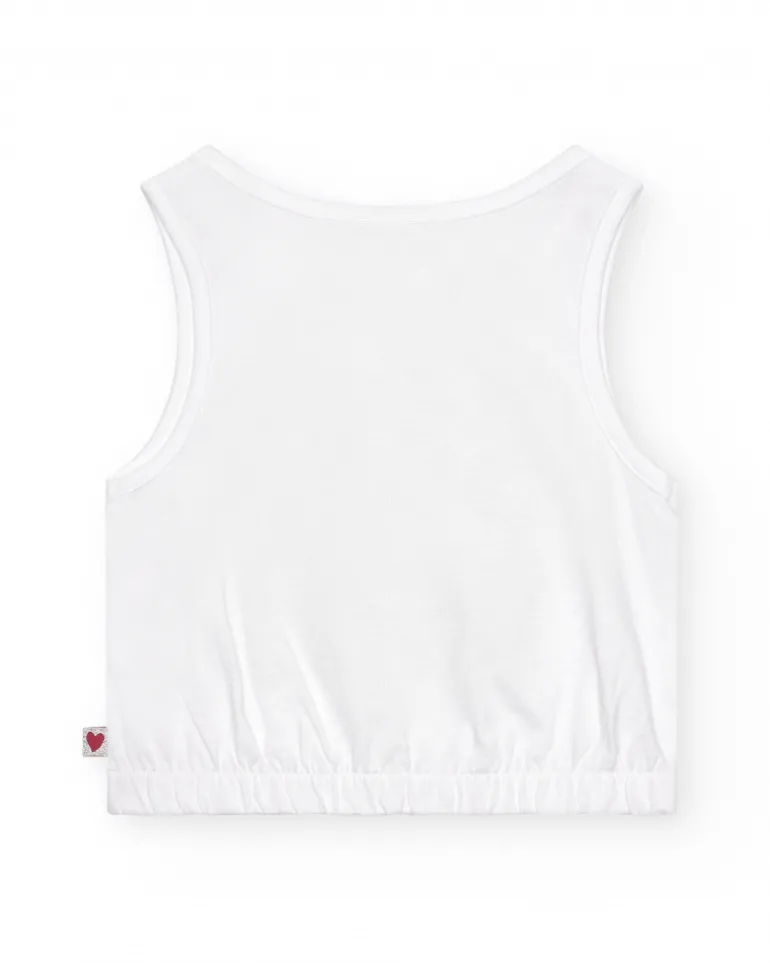 Débardeur pour fille en blanc avec imprimé brillant.