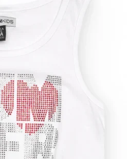 Débardeur pour fille en blanc avec imprimé brillant.