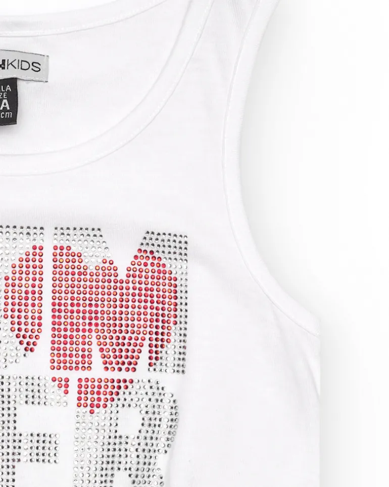 Débardeur pour fille en blanc avec imprimé brillant.