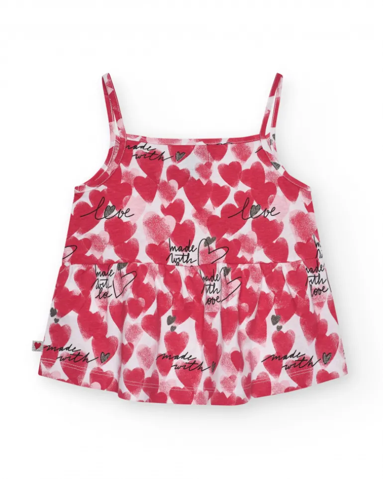 Débardeur pour fille en rouge et blanc avec cœurs imprimés.