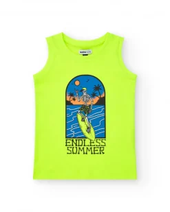 Débardeur pour garçon en jaune avec imprimé surfeur.