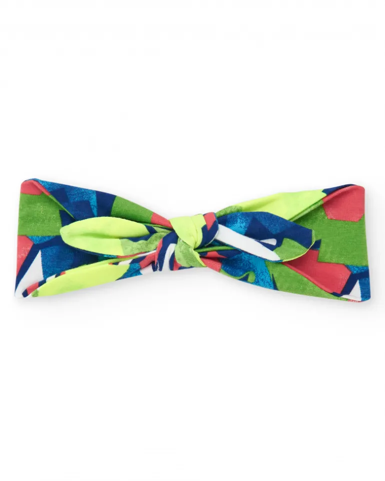 Diadème en tricot pour fille avec nœud tricolore