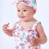 Diadème en tricot pour fille rose avec imprimé tropical de palmiers et soleils