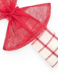 Diadème en tricot pour fille avec carreaux rouges et blancs et nœud en tulle