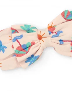 Diadème en tricot pour fille rose avec imprimé tropical de palmiers et soleils