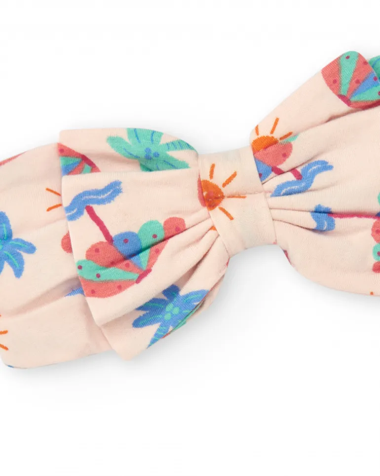 Diadème en tricot pour fille rose avec imprimé tropical de palmiers et soleils