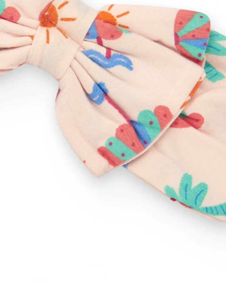 Diadème en tricot pour fille rose avec imprimé tropical de palmiers et soleils