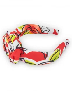Diadème rigide blanc pour fille avec design floral en rouge, vert et rose