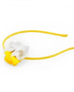Diadème rigide jaune pour fille avec fleurs blanches et jaunes