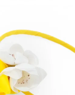 Diadème rigide jaune pour fille avec fleurs blanches et jaunes