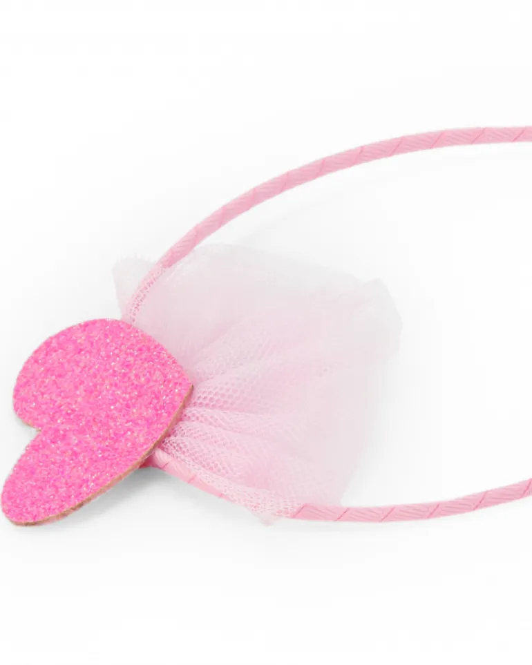 Diadème rigide rose pour fille avec cœur décoratif